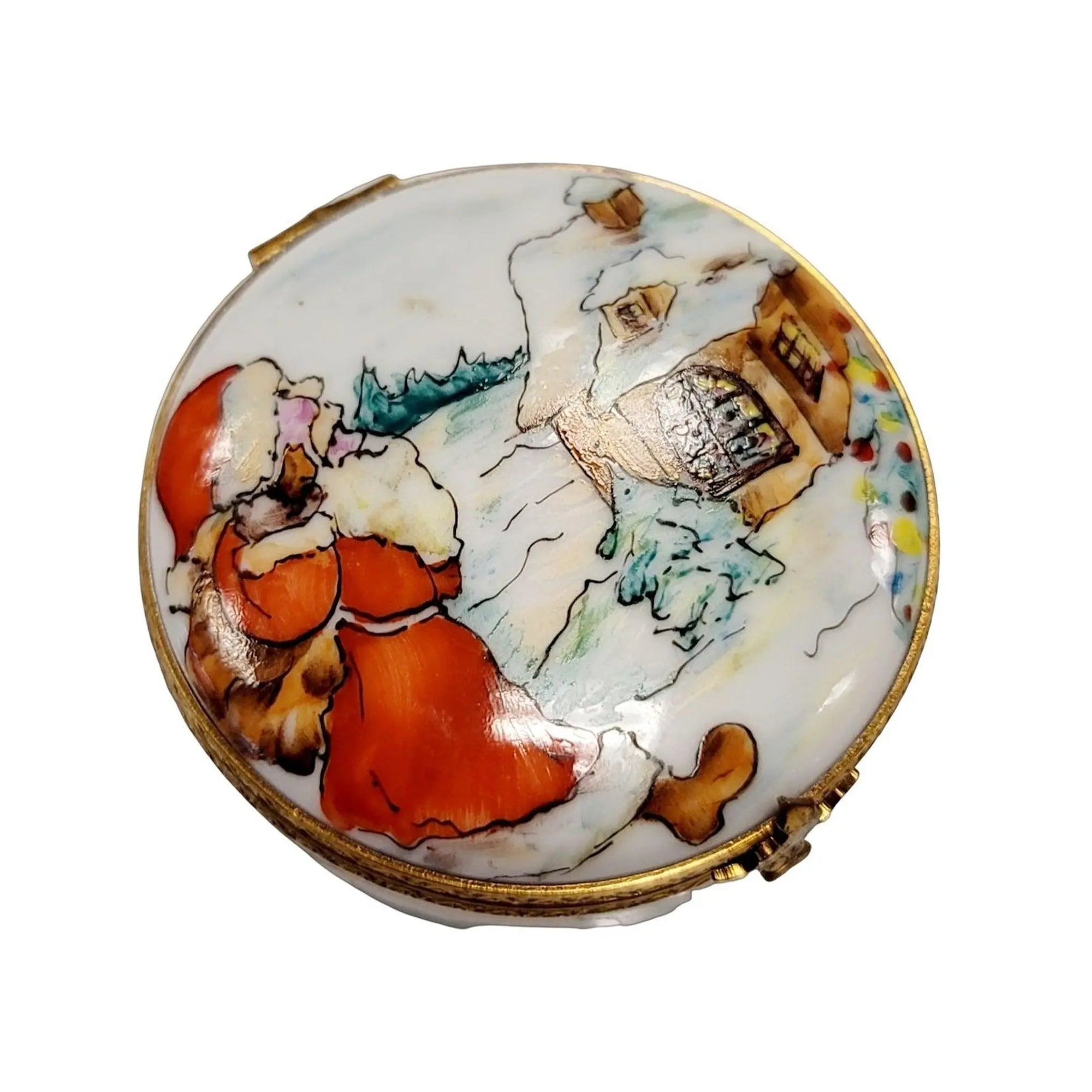 Santa's Joyful Gift Delivery Box Porcelain Limoges xmas theme christmas figurine LIMOGES BOXES santa French Trinket Box