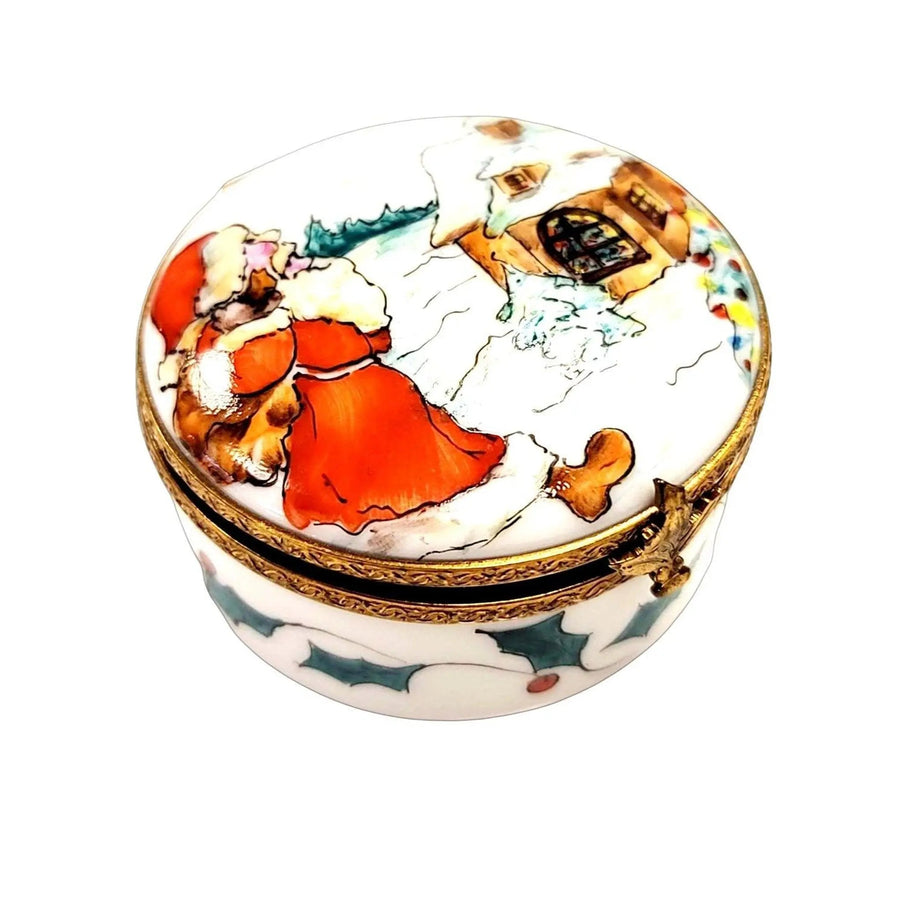 Santa's Joyful Gift Delivery Box Porcelain Limoges xmas theme christmas figurine LIMOGES BOXES santa French Trinket Box