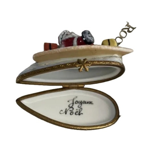 Surfing Santa Limoges box, hand-painted porcelain made in France