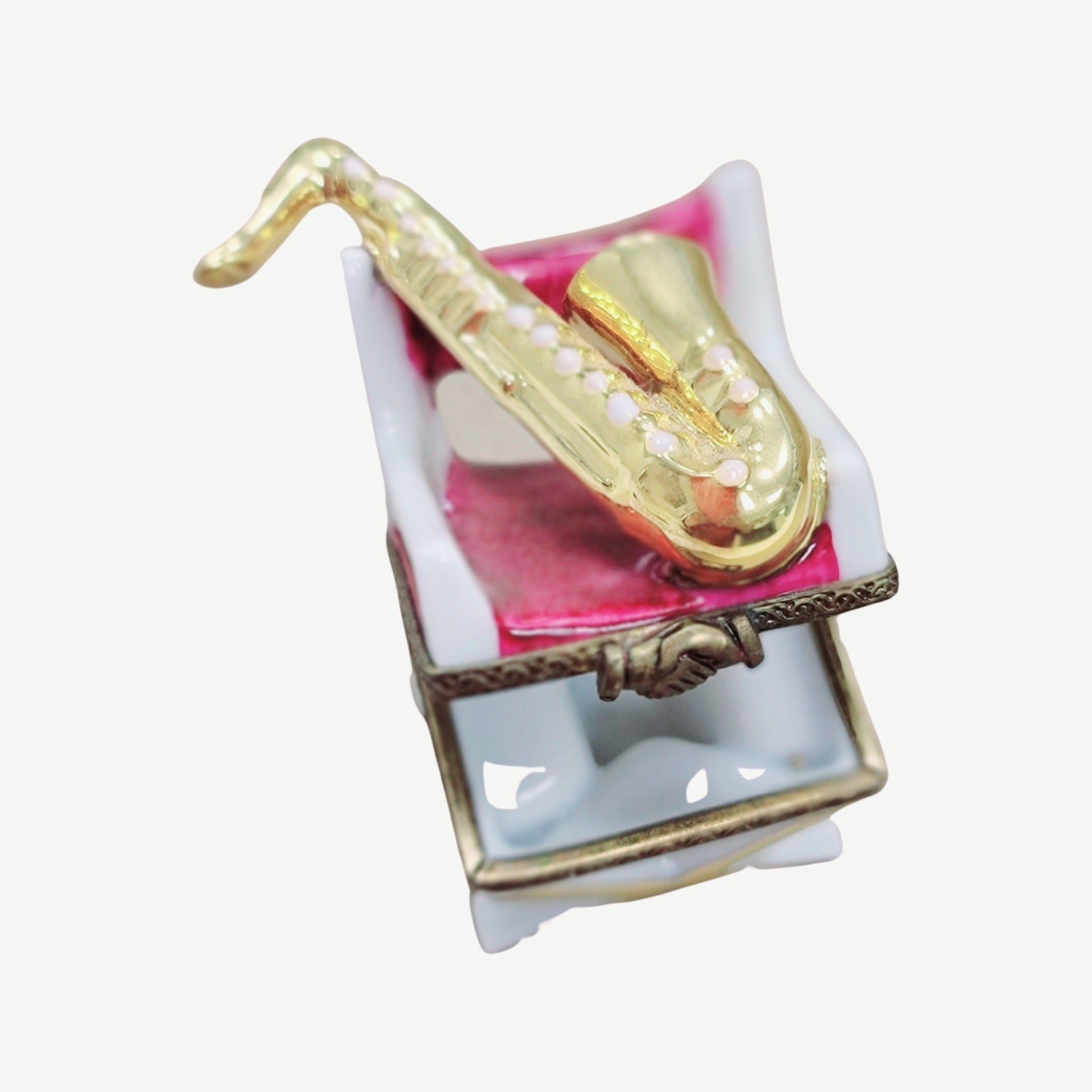 Saxophone Charm on Chair Porcelain Limoges Music furniture French Trinket Box