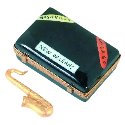 Saxophone In Case Porcelain Limoges music French Trinket Box