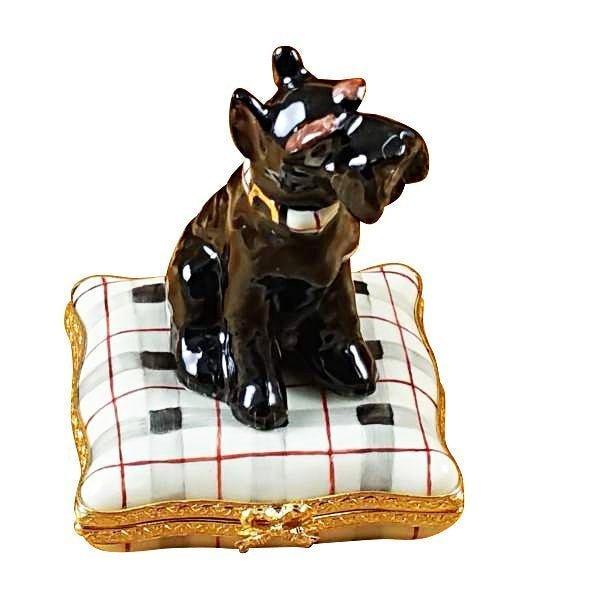 Schnauzer on Plaid Pillow Porcelain Limoges Dog French Trinket Box