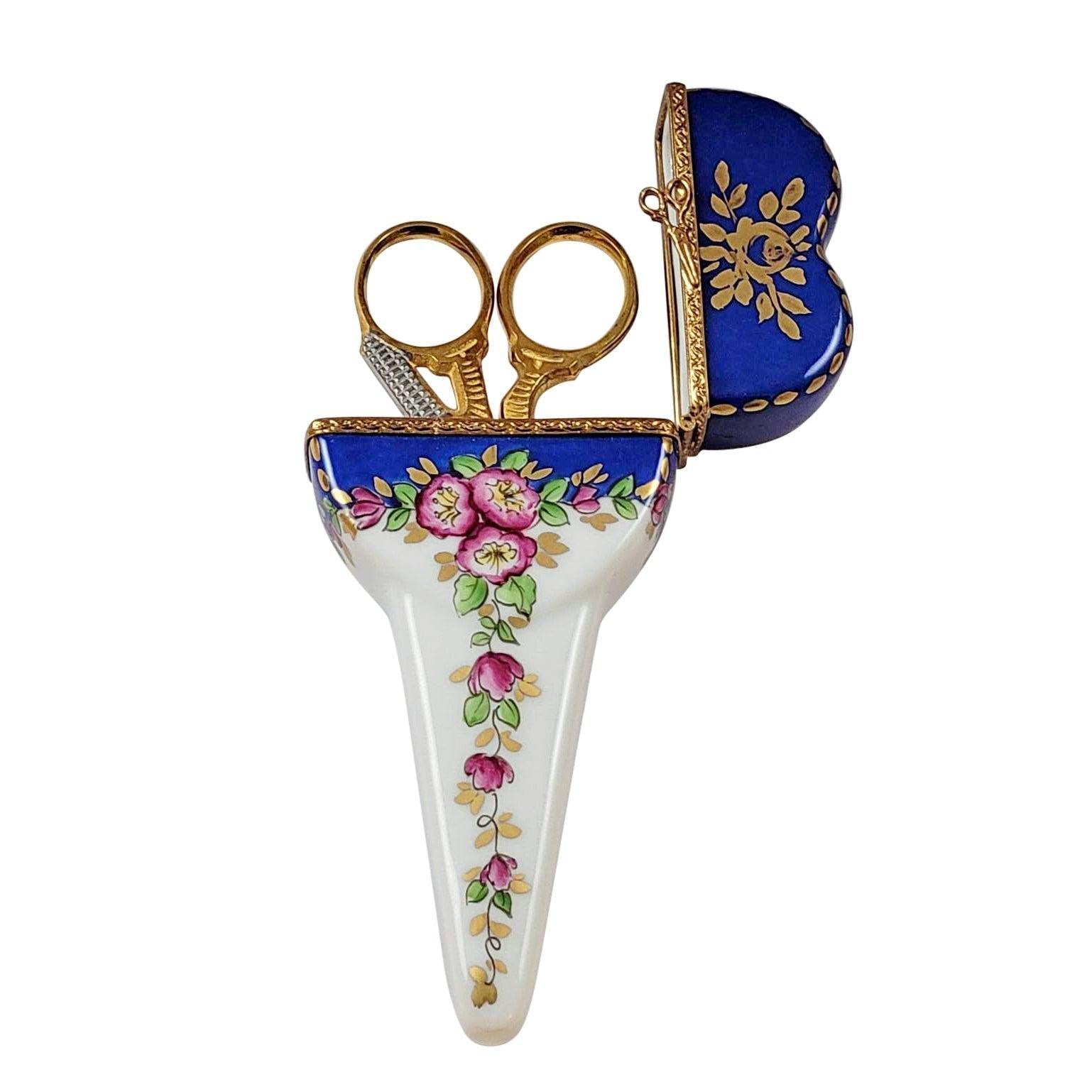 Scissors Case with Scissors Porcelain Limoges Home Women Fashion French Trinket Box