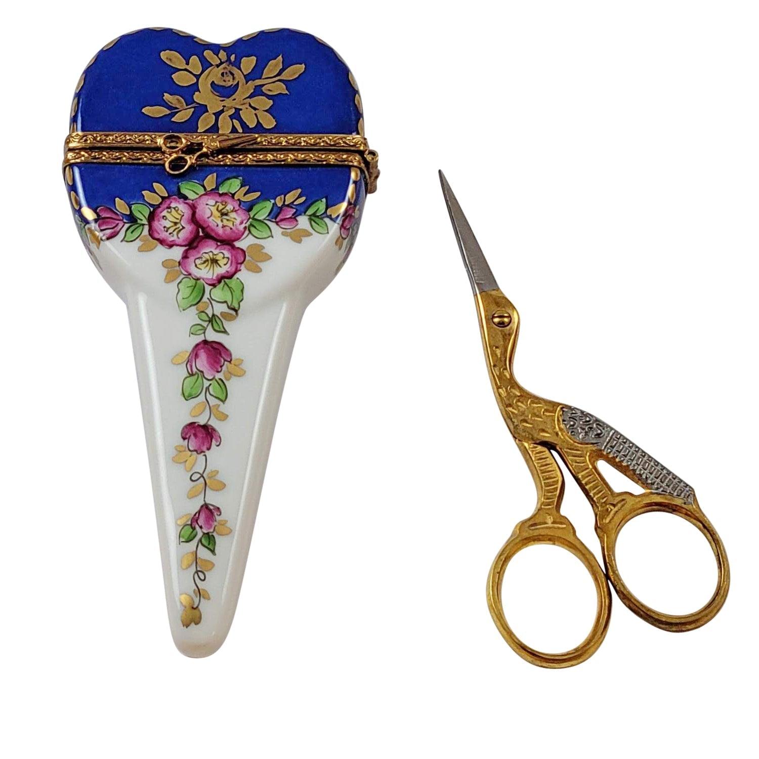 Scissors Case with Scissors Porcelain Limoges Home Women Fashion French Trinket Box