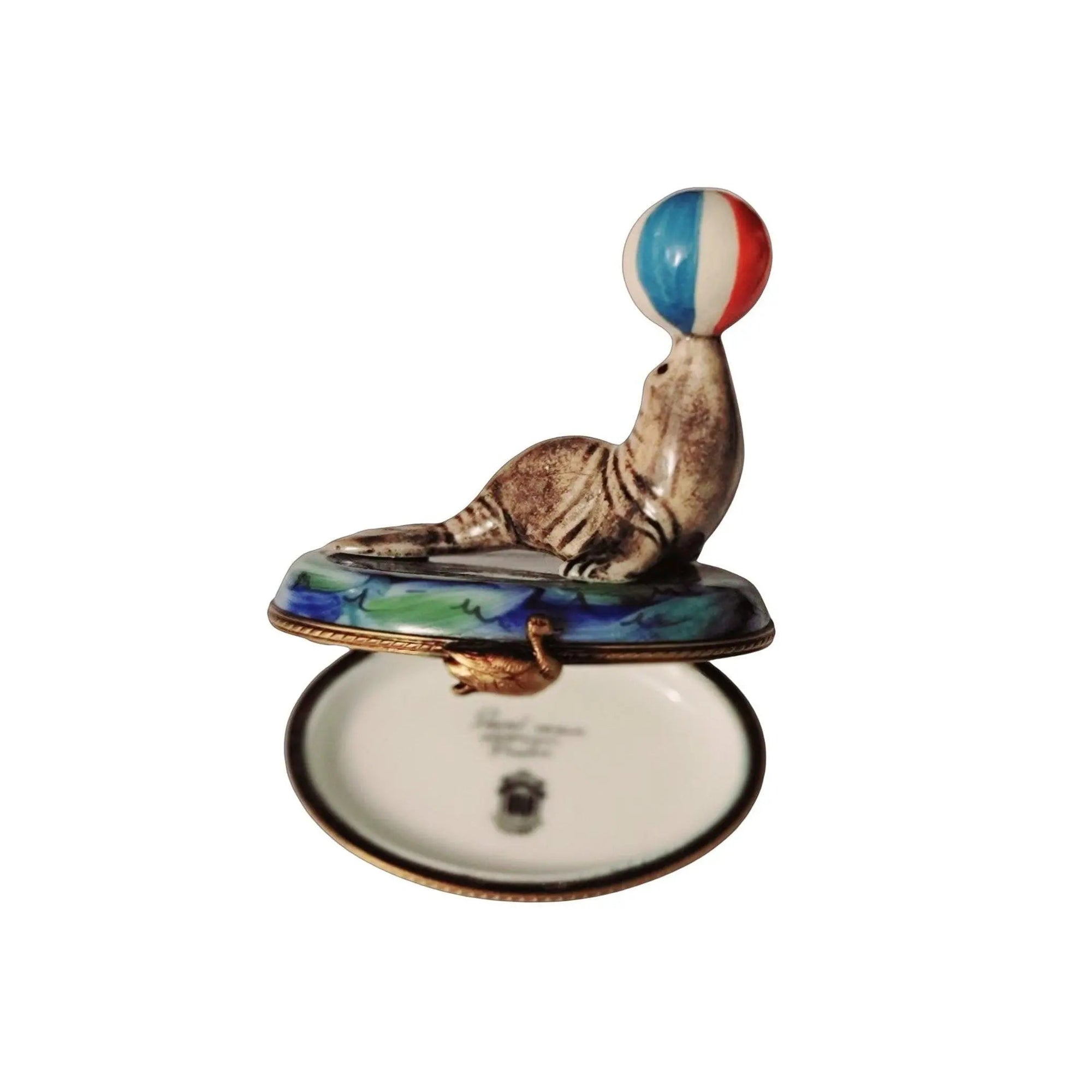 Seal with Beach Ball Trinket Porcelain Limoges Limoges Ocean Fish beach Limoges Boxes French Trinket Box