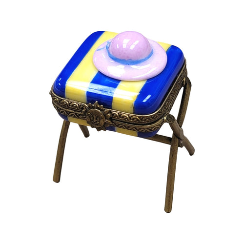 Seat Bench w Beach Hat Limoges Box Porcelain Figurine-beach ocean home-CH6D172