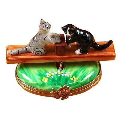 See Saw Cats Porcelain Limoges cat siamese baby French Trinket Box
