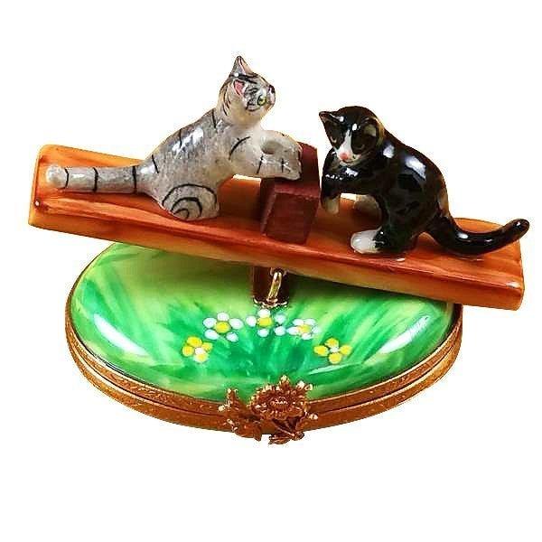 See Saw Cats Porcelain Limoges cat siamese baby French Trinket Box