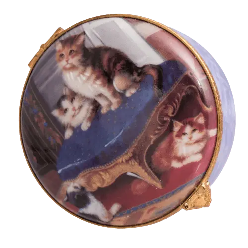 Set Of Four Kittens Decal Porcelain Limoges cat cats French Trinket Box
