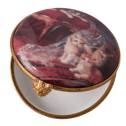 Set Of Four Kittens Decal Porcelain Limoges cat cats French Trinket Box