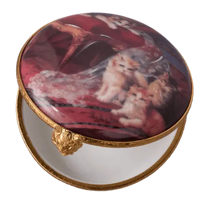 Set Of Four Kittens Decal Porcelain Limoges cat cats French Trinket Box
