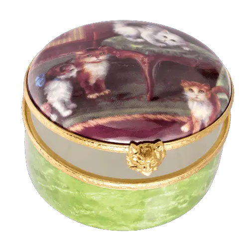 Set Of Four Kittens Decal Porcelain Limoges cat cats French Trinket Box