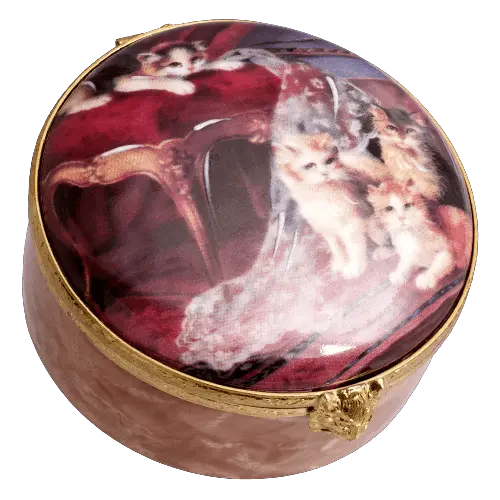 Set Of Four Kittens Decal Porcelain Limoges cat cats French Trinket Box