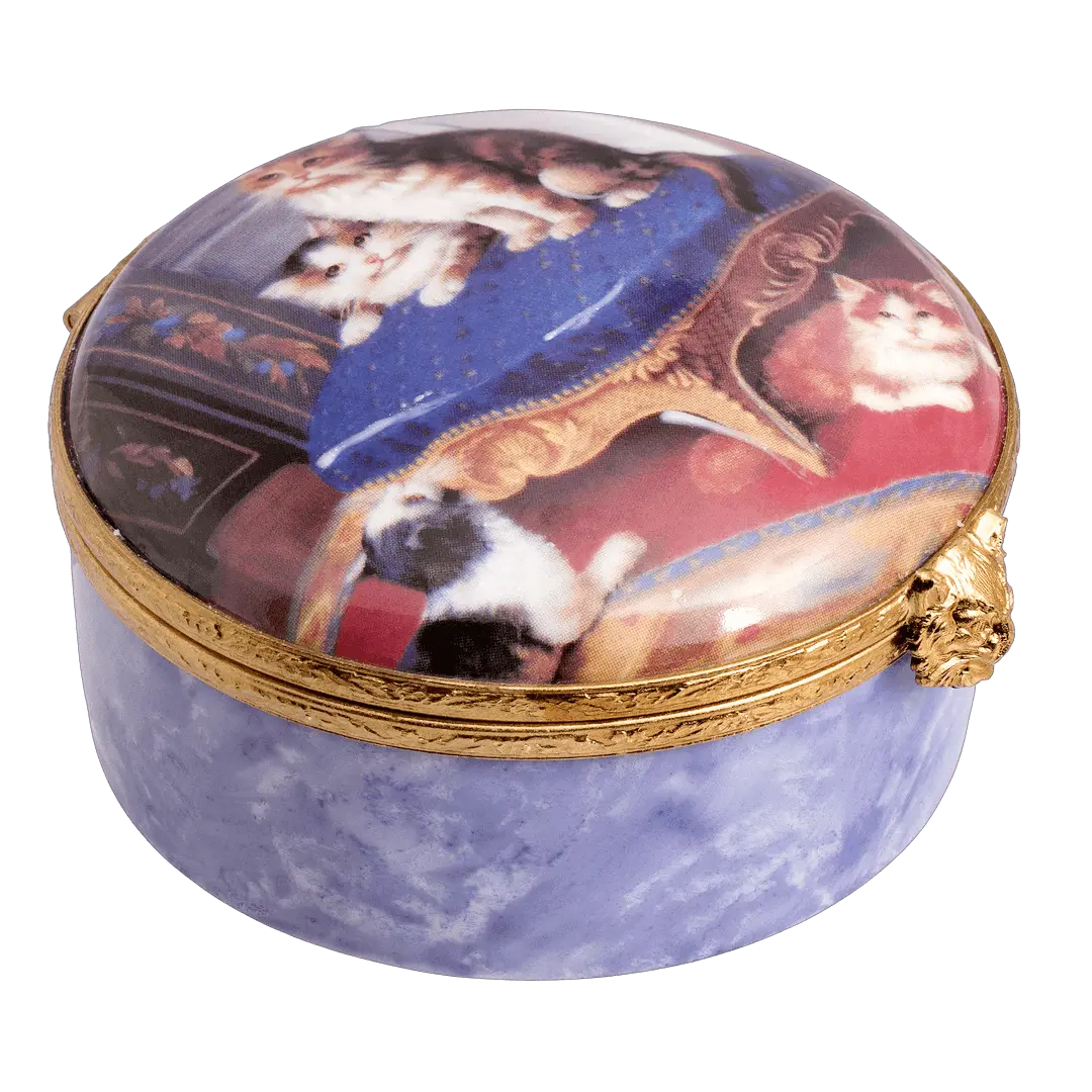 Set Of Four Kittens Decal Porcelain Limoges cat cats French Trinket Box