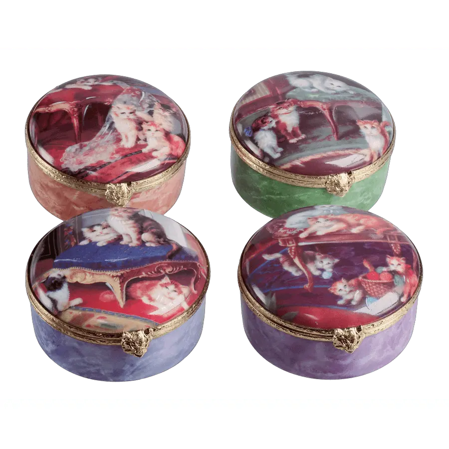 Set Of Four Kittens Decal Porcelain Limoges cat cats French Trinket Box