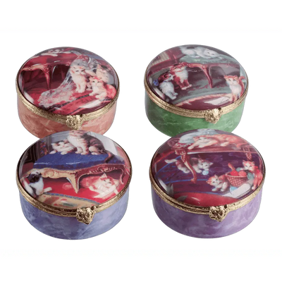 Set Of Four Kittens Decal Porcelain Limoges cat cats French Trinket Box
