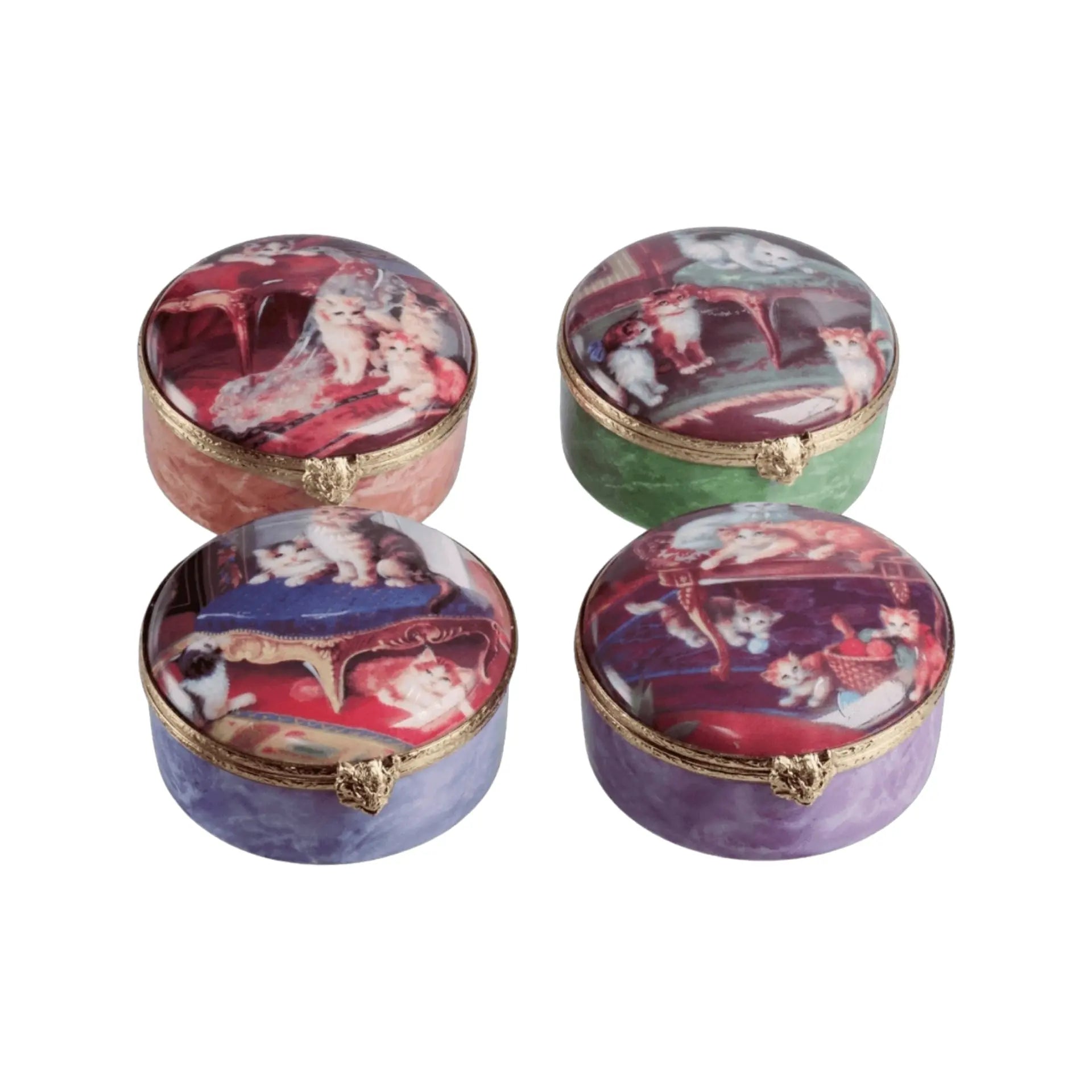 Set Of Four Kittens Decal Porcelain Limoges cat cats French Trinket Box