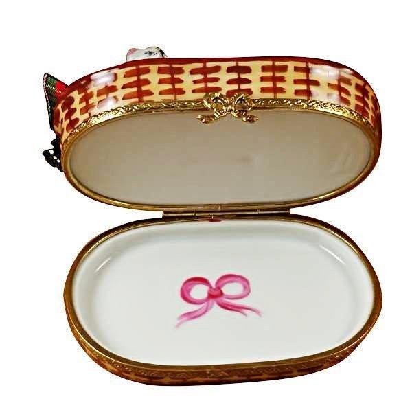 Sewing Basket with Cat Porcelain Limoges Home Cat French Trinket Box