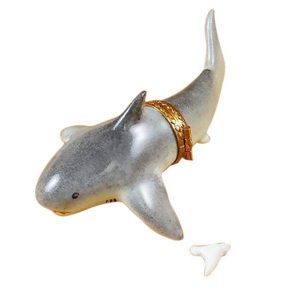 Shark Figurine with Removable Tooth Porcelain Limoges fish ocean beach French Trinket Box