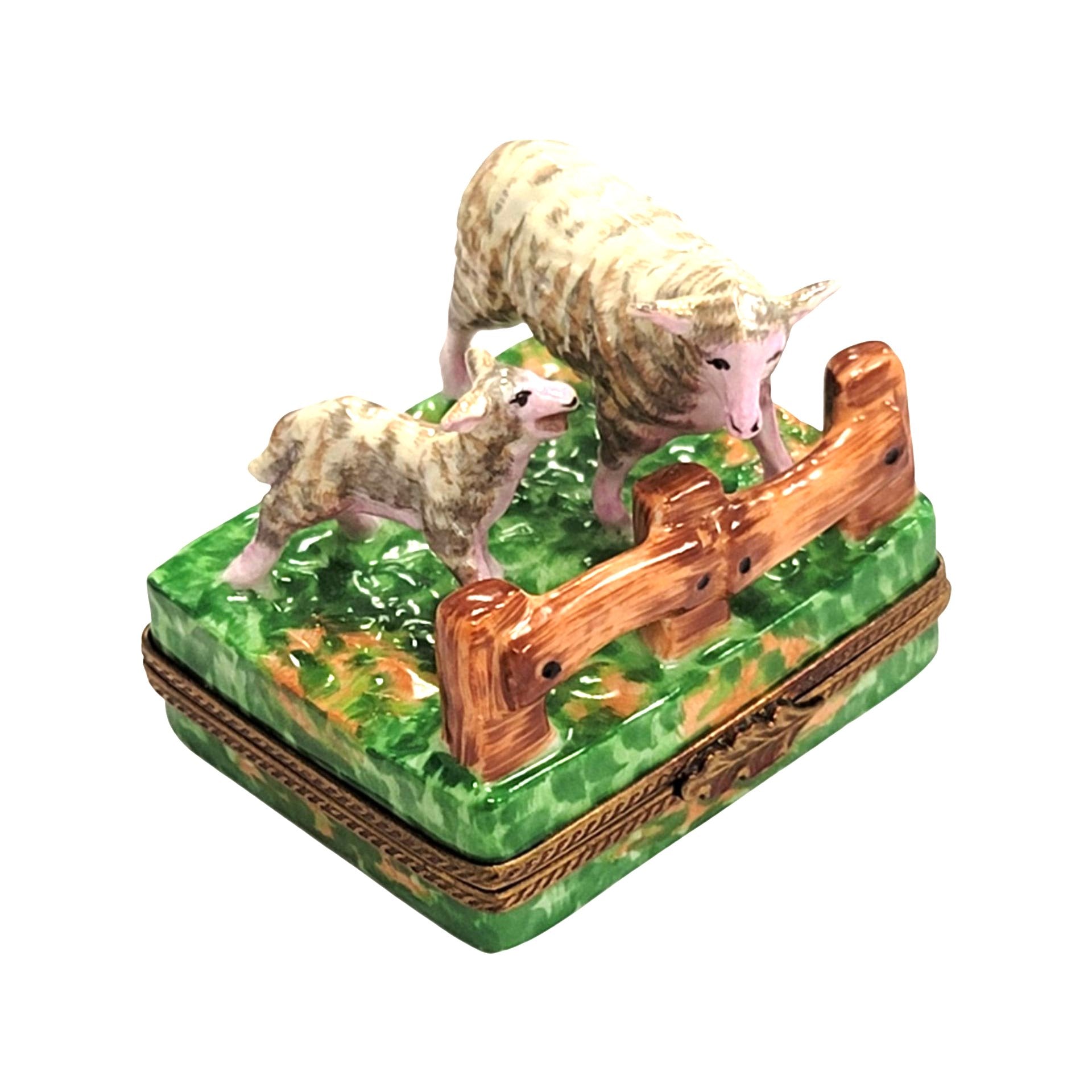 Sheep and Lambs Farm Delight Porcelain Limoges limoges boxes farm animal French Trinket Box