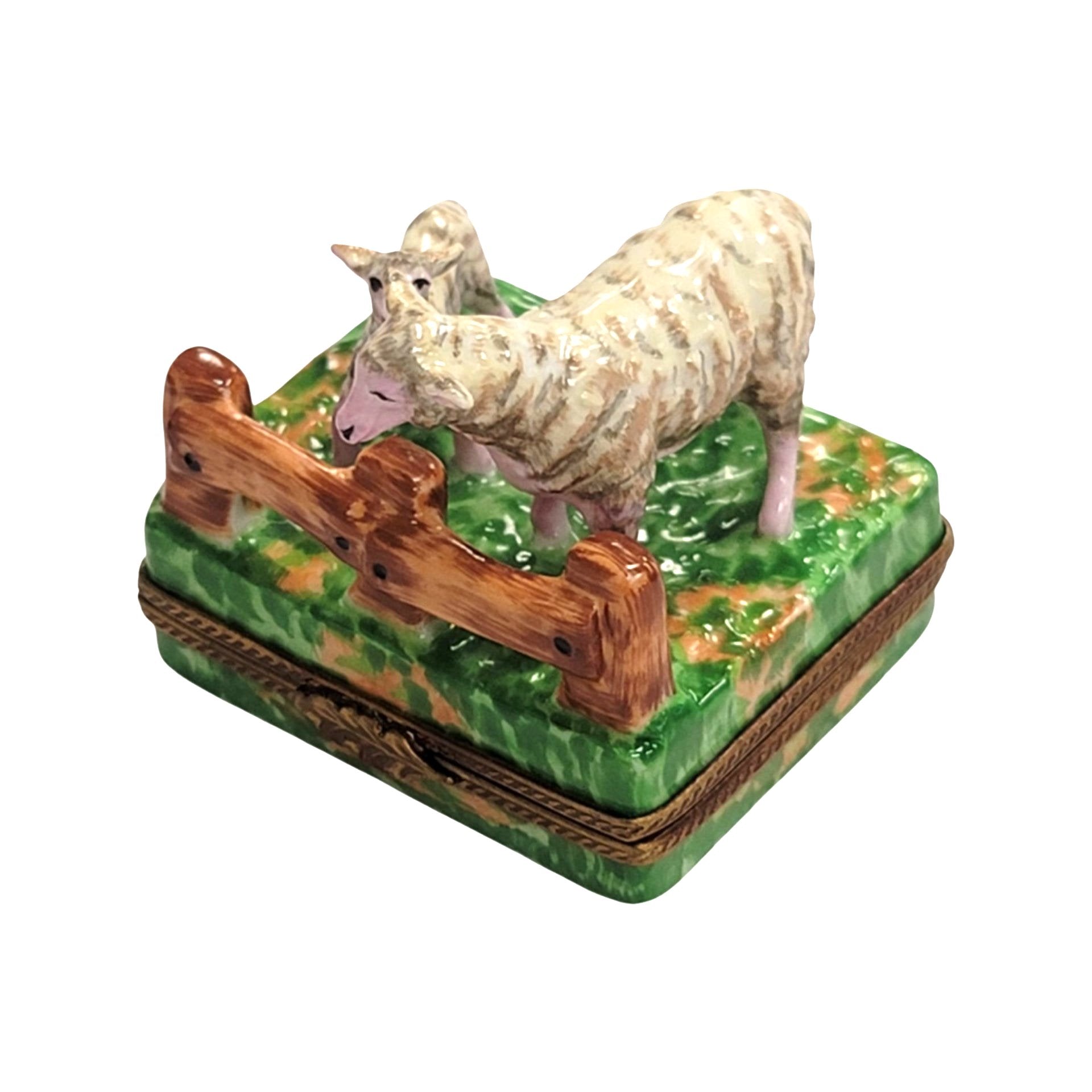 Sheep and Lambs Farm Delight Porcelain Limoges limoges boxes farm animal French Trinket Box
