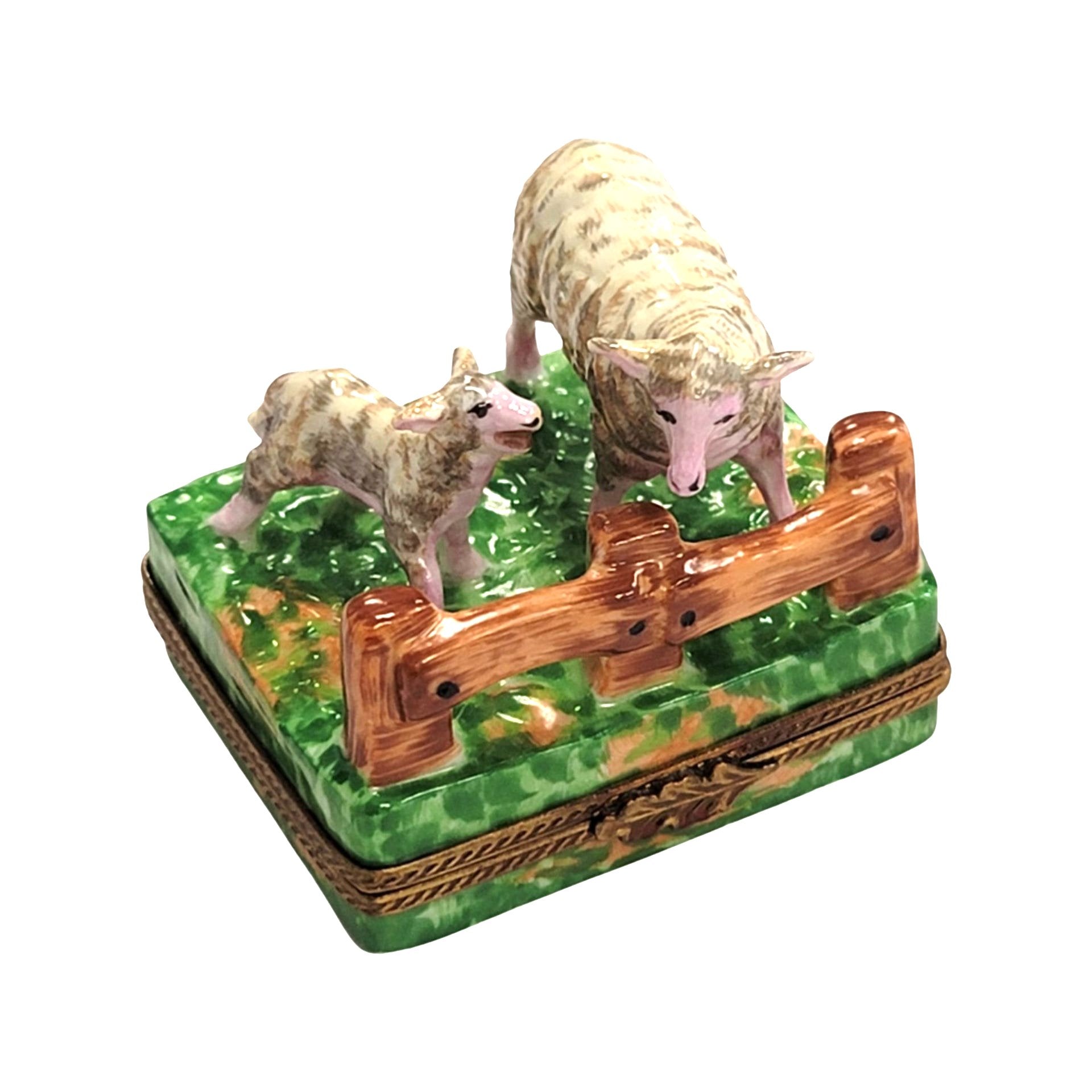 Sheep and Lambs Farm Delight Porcelain Limoges limoges boxes farm animal French Trinket Box