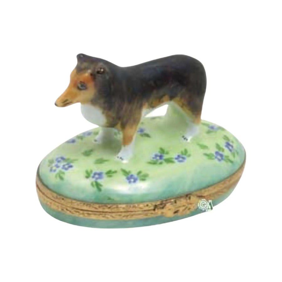 Shetland Sheep Dog Porcelain Limoges farm animals dogs dog French Trinket Box