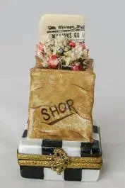 Shopping Bag w Newspaper Porcelain Limoges bags woman French Trinket Box