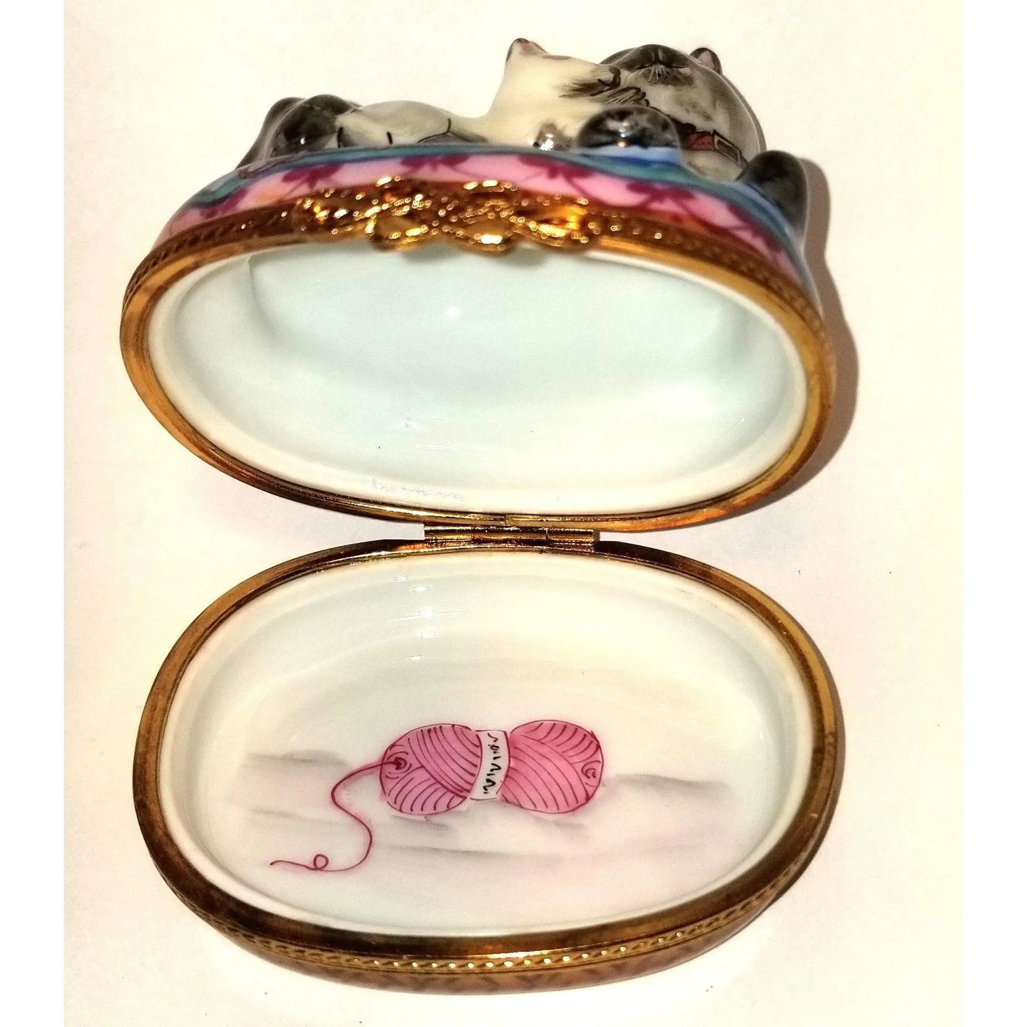 Siamese Cat And Kitten Trinket Porcelain Limoges Cat French Trinket Box