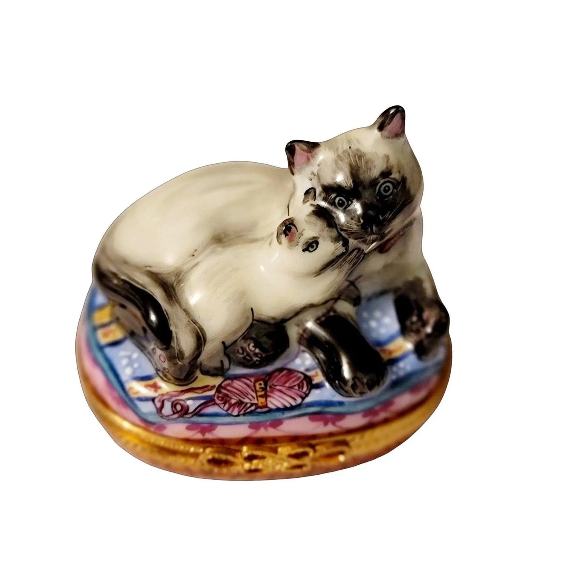 Siamese Cat And Kitten Trinket Porcelain Limoges Cat French Trinket Box