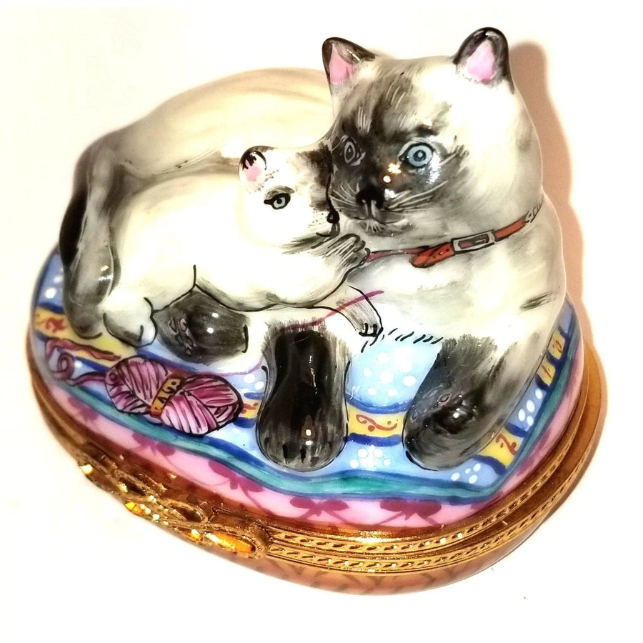 Siamese Cat And Kitten Trinket Porcelain Limoges Cat French Trinket Box