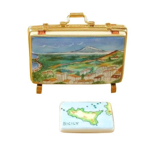 Sicily Suitcase Porcelain Limoges world travel French Trinket Box