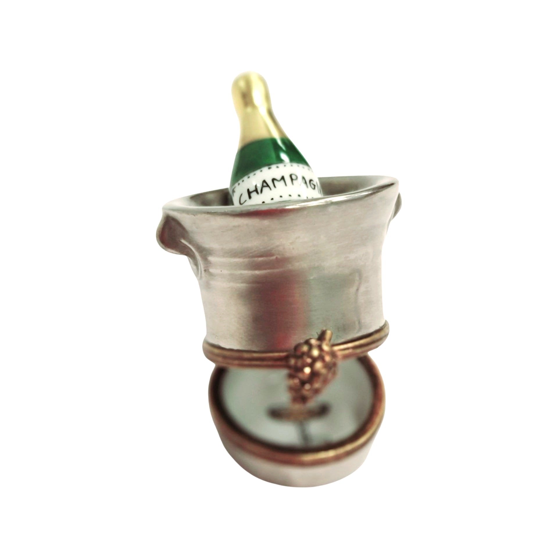 Silver Champagne Delight Porcelain Limoges Wine French Trinket Box