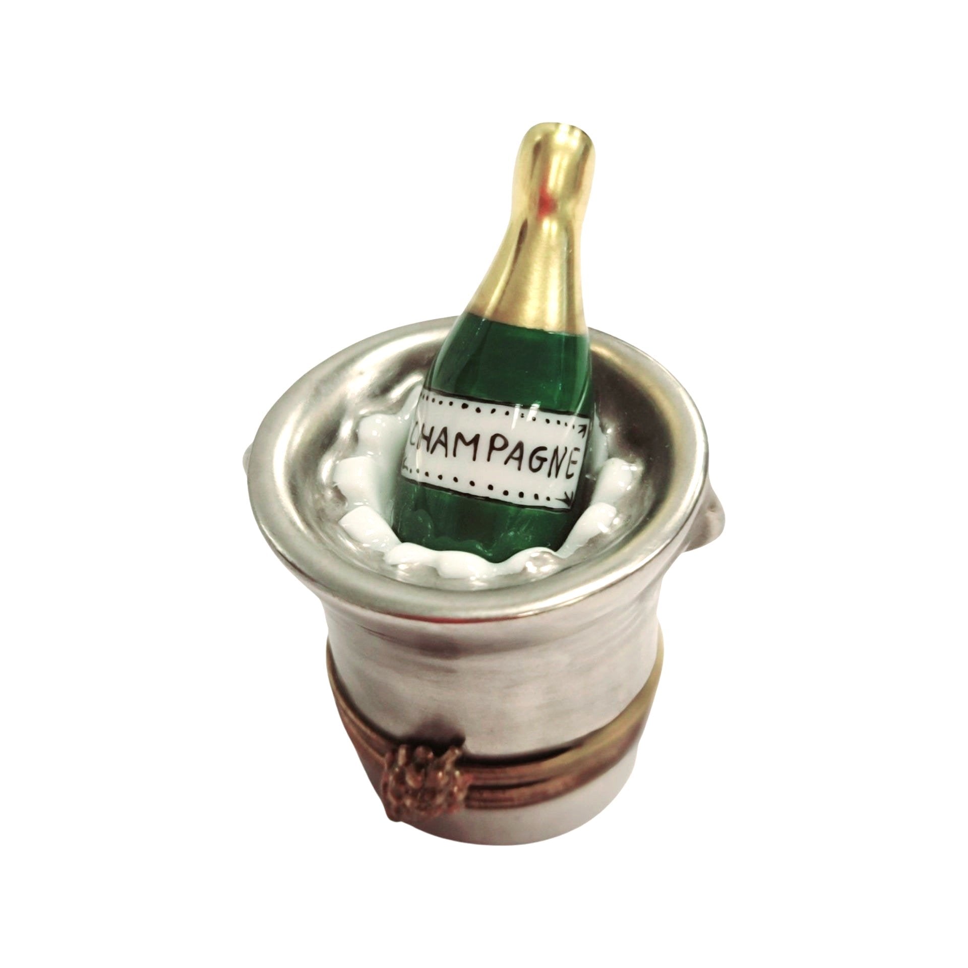Silver Champagne Delight Porcelain Limoges Wine French Trinket Box