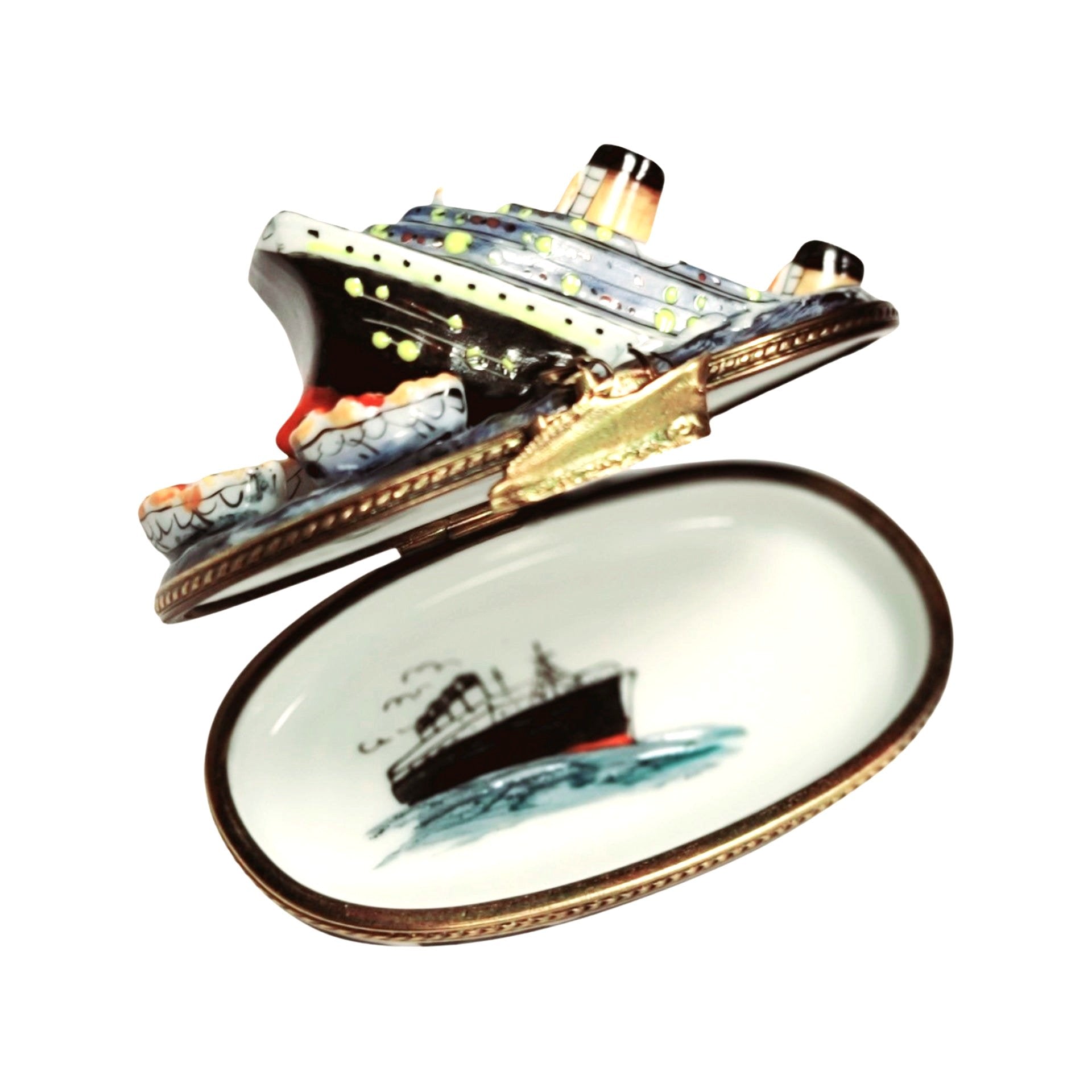 Sinking Titanic Porcelain Figurine Porcelain Limoges vehicle French Trinket Box