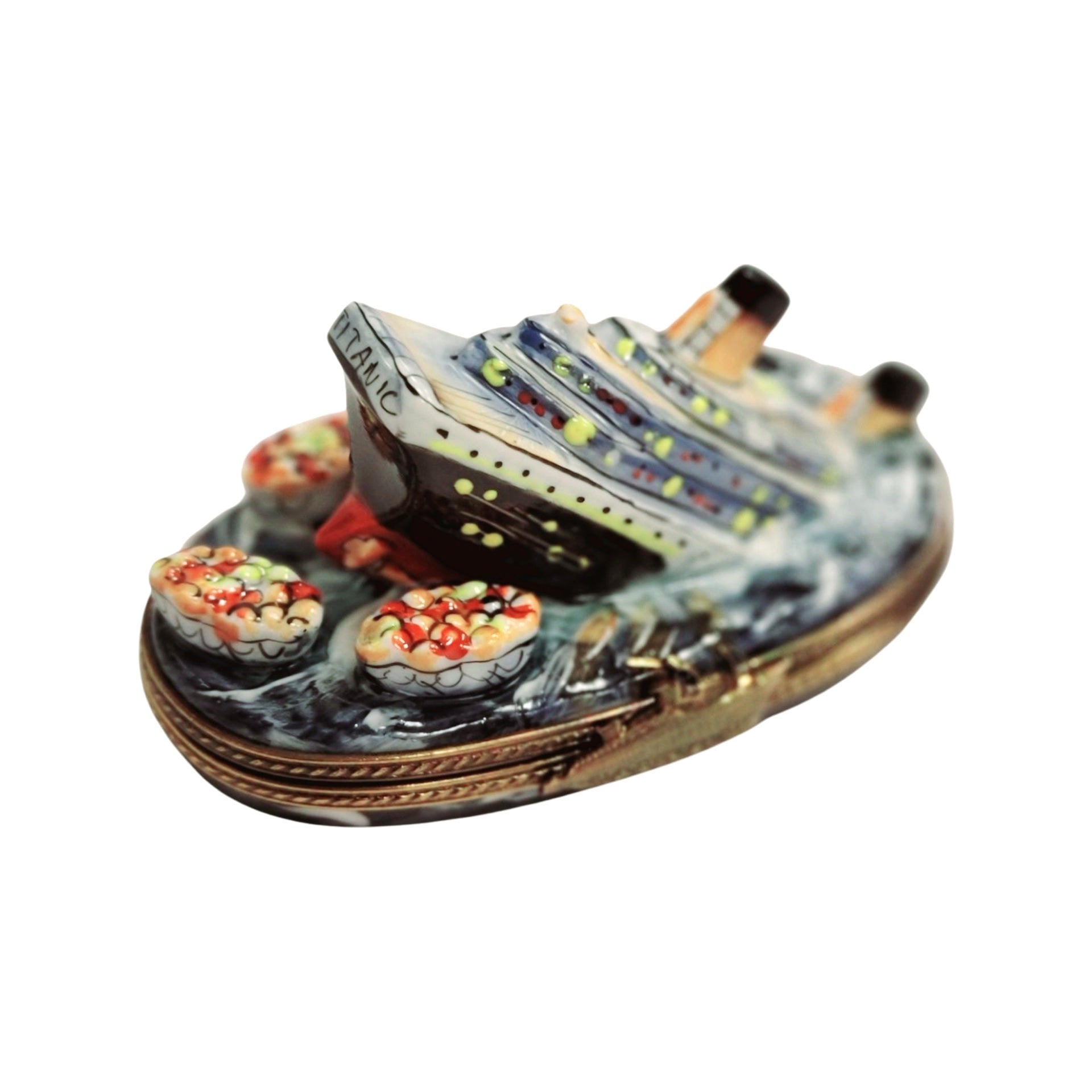 Sinking Titanic Porcelain Figurine Porcelain Limoges vehicle French Trinket Box