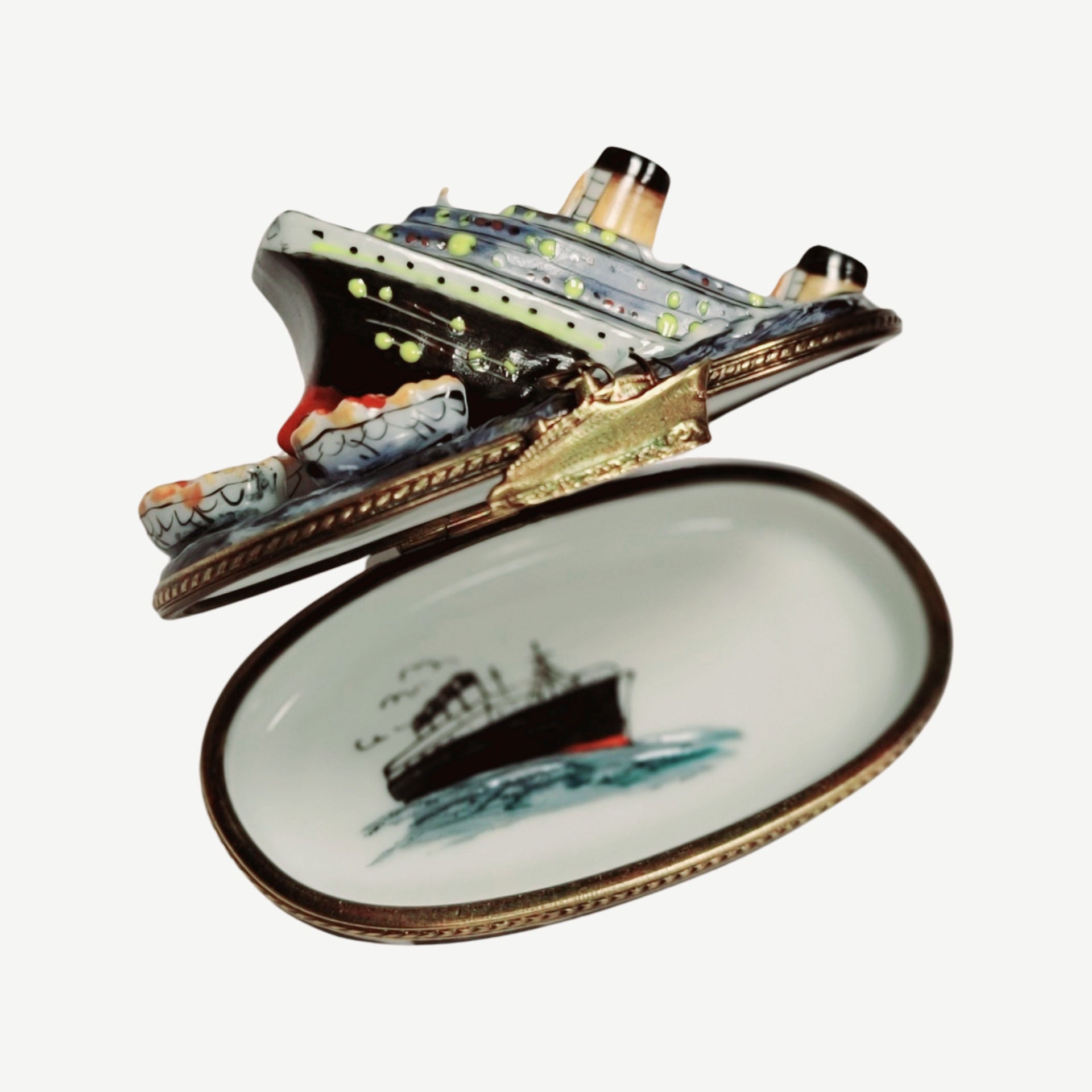 Sinking Titanic Porcelain Figurine Porcelain Limoges vehicle French Trinket Box