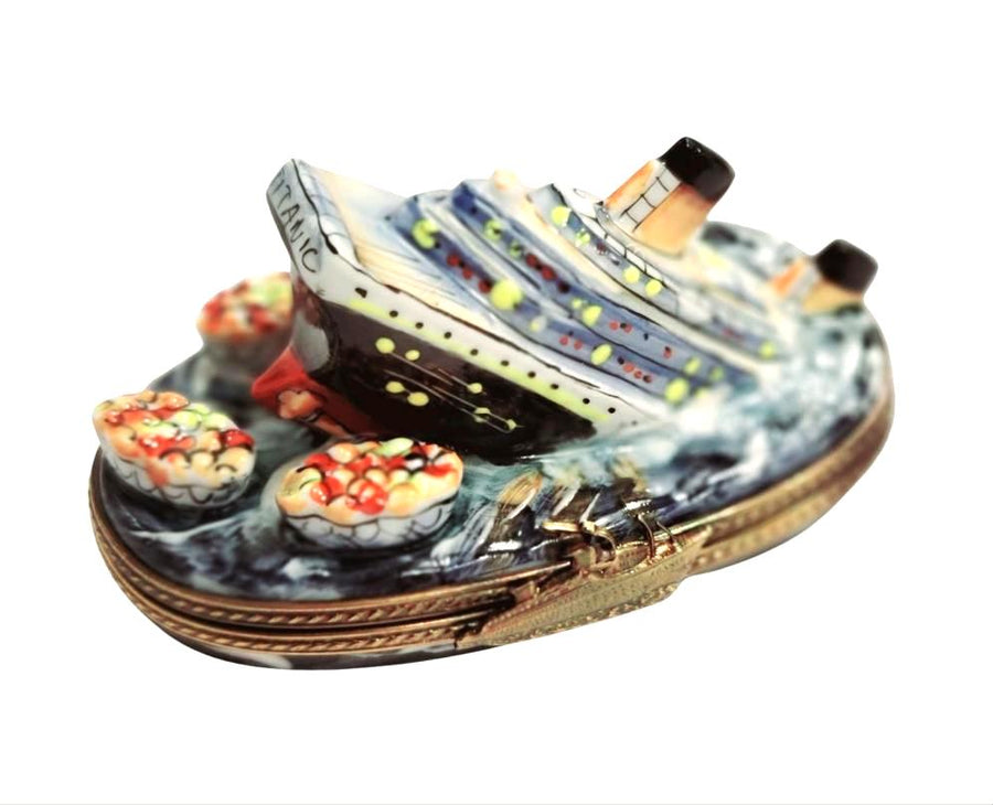 Sinking Titanic Porcelain Figurine Porcelain Limoges vehicle French Trinket Box