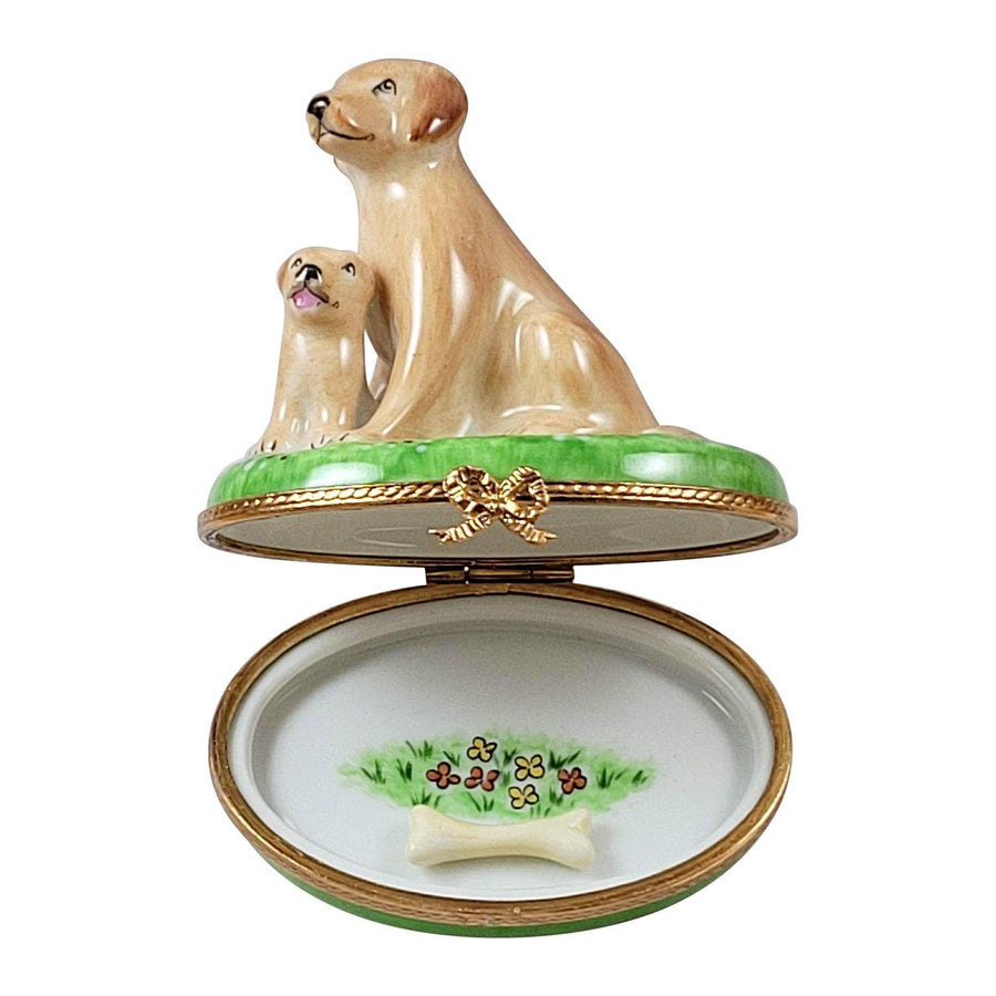 Sitting Yellow Lab with Removable Bone Porcelain Limoges Dog French Trinket Box
