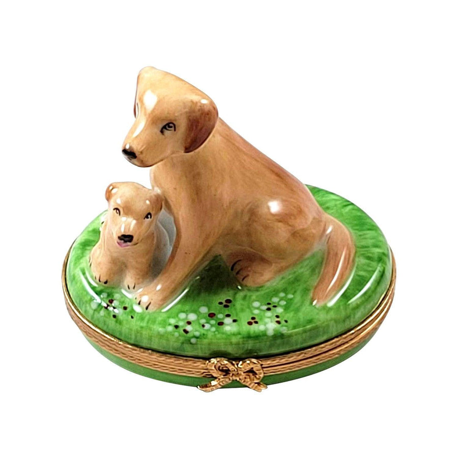 Sitting Yellow Lab with Removable Bone Porcelain Limoges Dog French Trinket Box