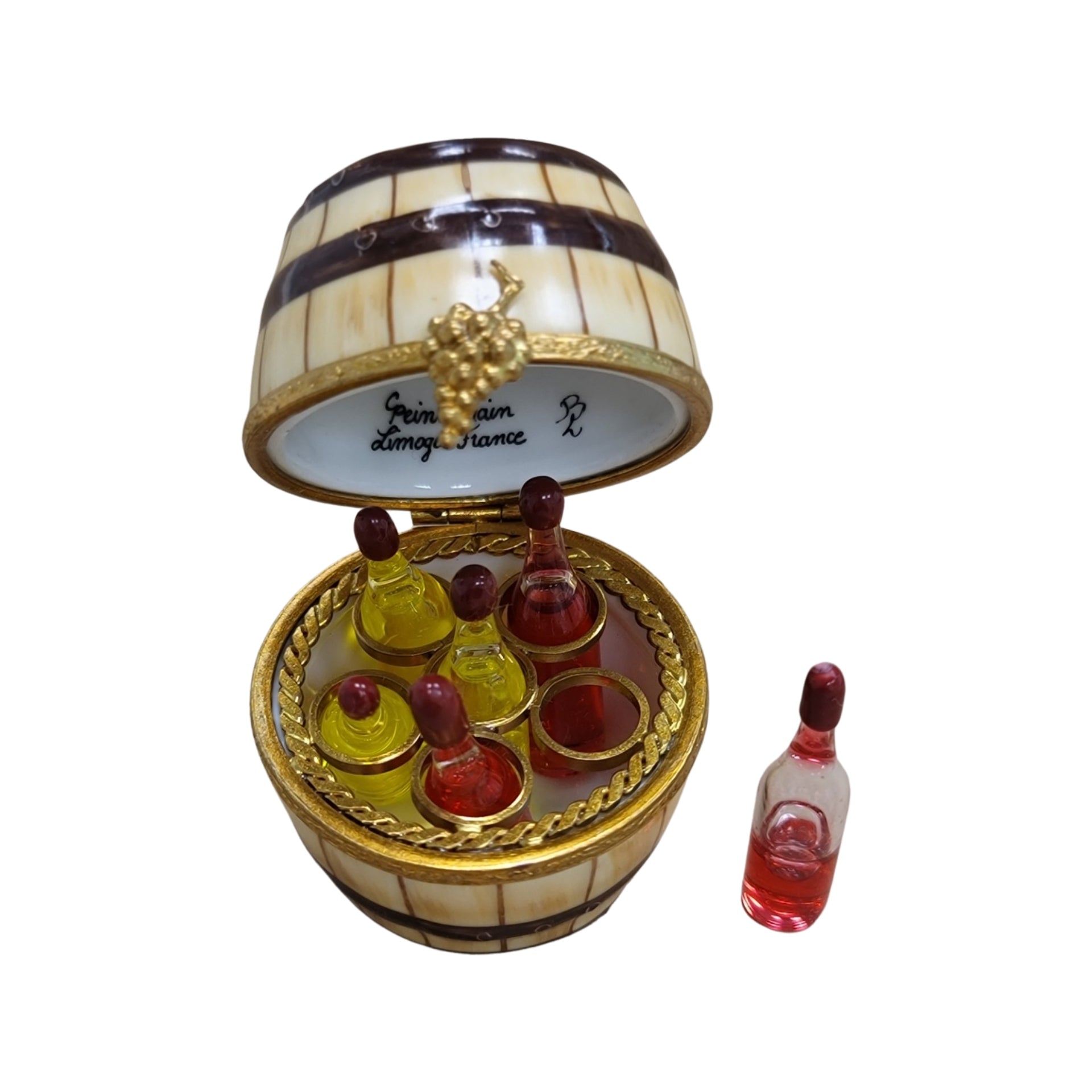 Six Wine Bottles Barrel Figurine Porcelain Limoges wine spirit men France Limoges Box French Trinket Box
