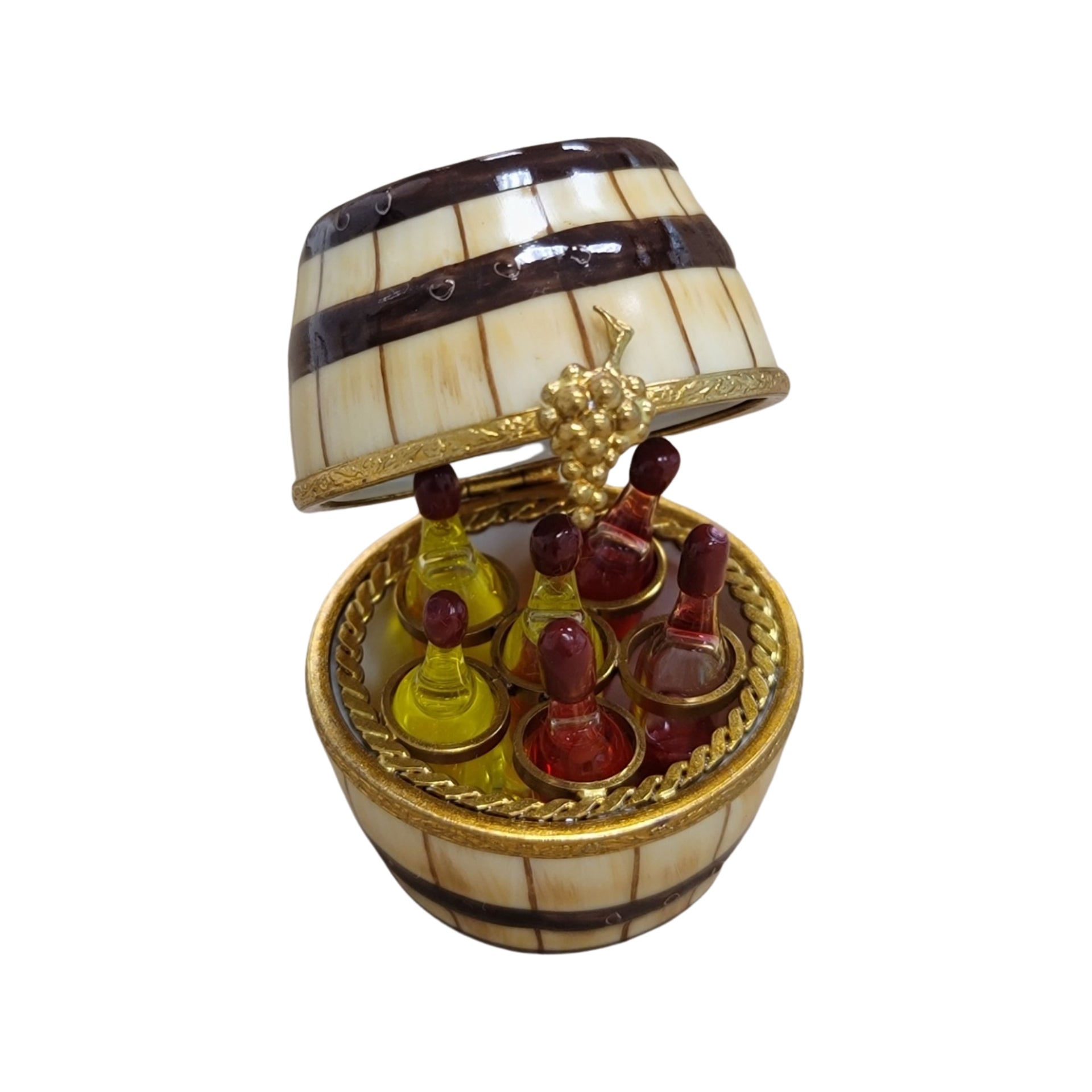 Six Wine Bottles Barrel Figurine Porcelain Limoges wine spirit men France Limoges Box French Trinket Box