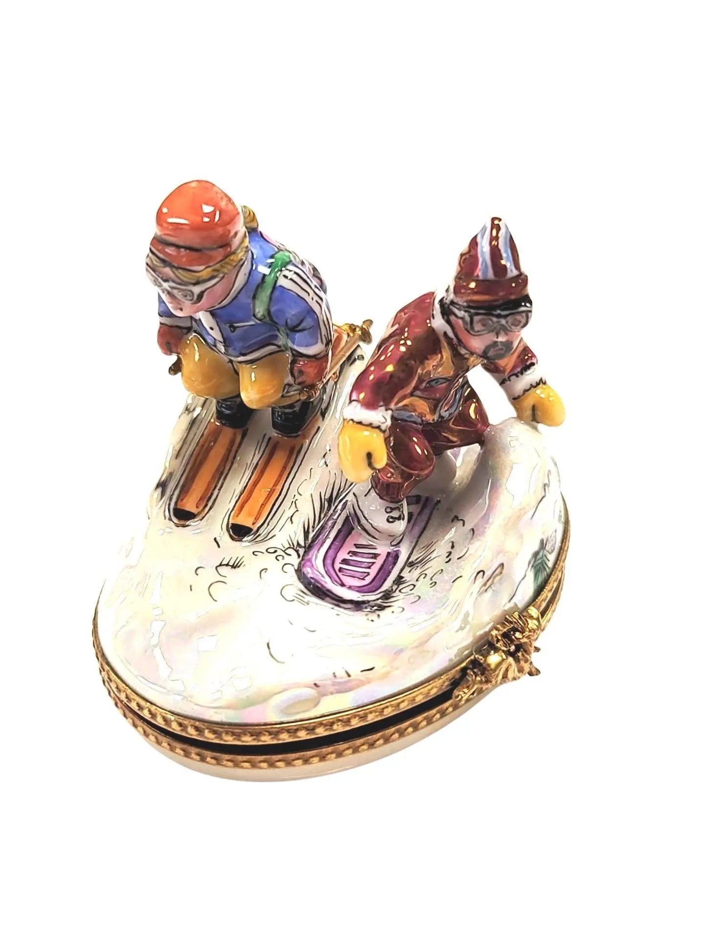 Skiing Adventure Limoges Box Porcelain Limoges xmas sports French Trinket Box