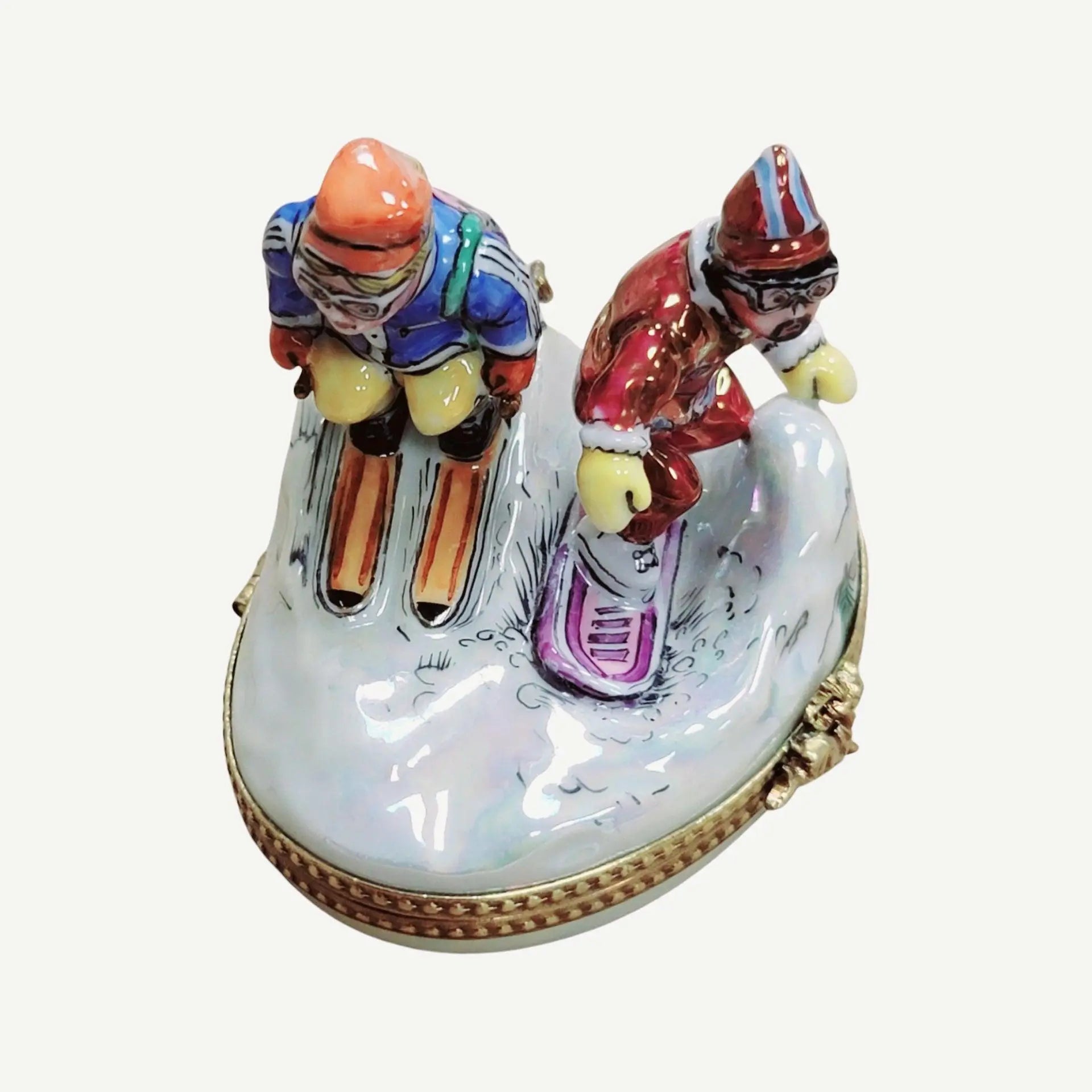 Skiing Adventure Limoges Box Porcelain Limoges xmas sports French Trinket Box