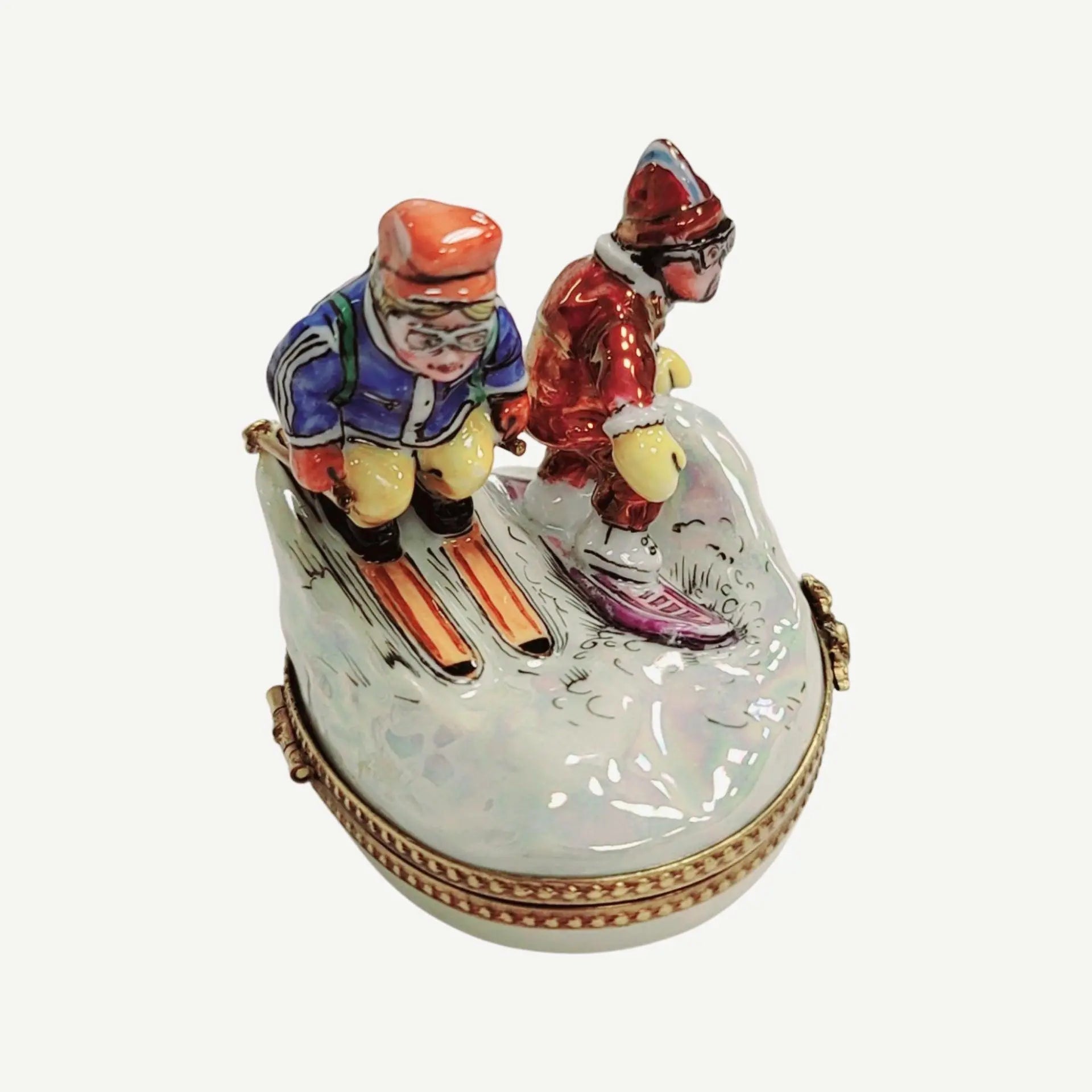 Skiing Adventure Limoges Box Porcelain Limoges xmas sports French Trinket Box