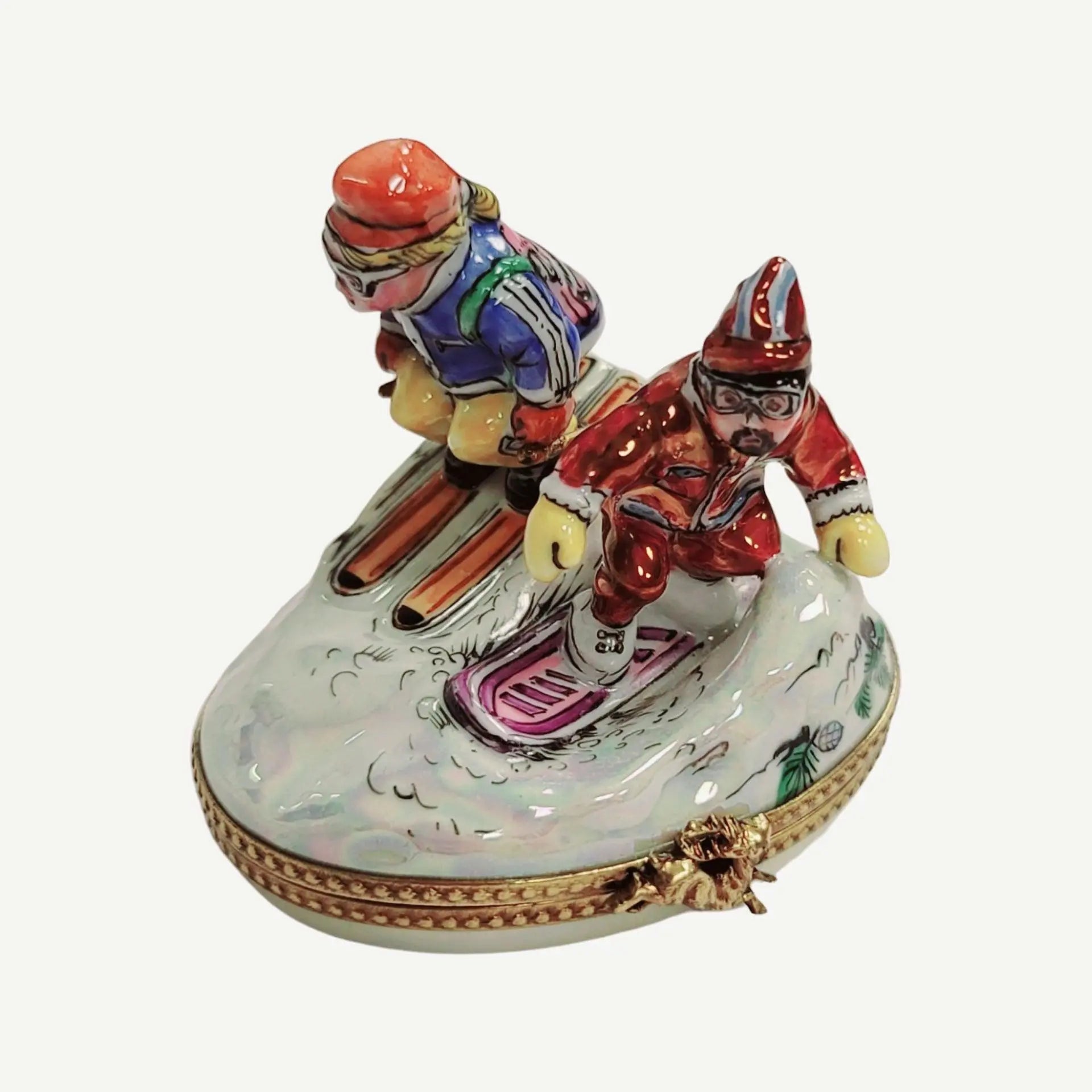 Skiing Adventure Limoges Box Porcelain Limoges xmas sports French Trinket Box
