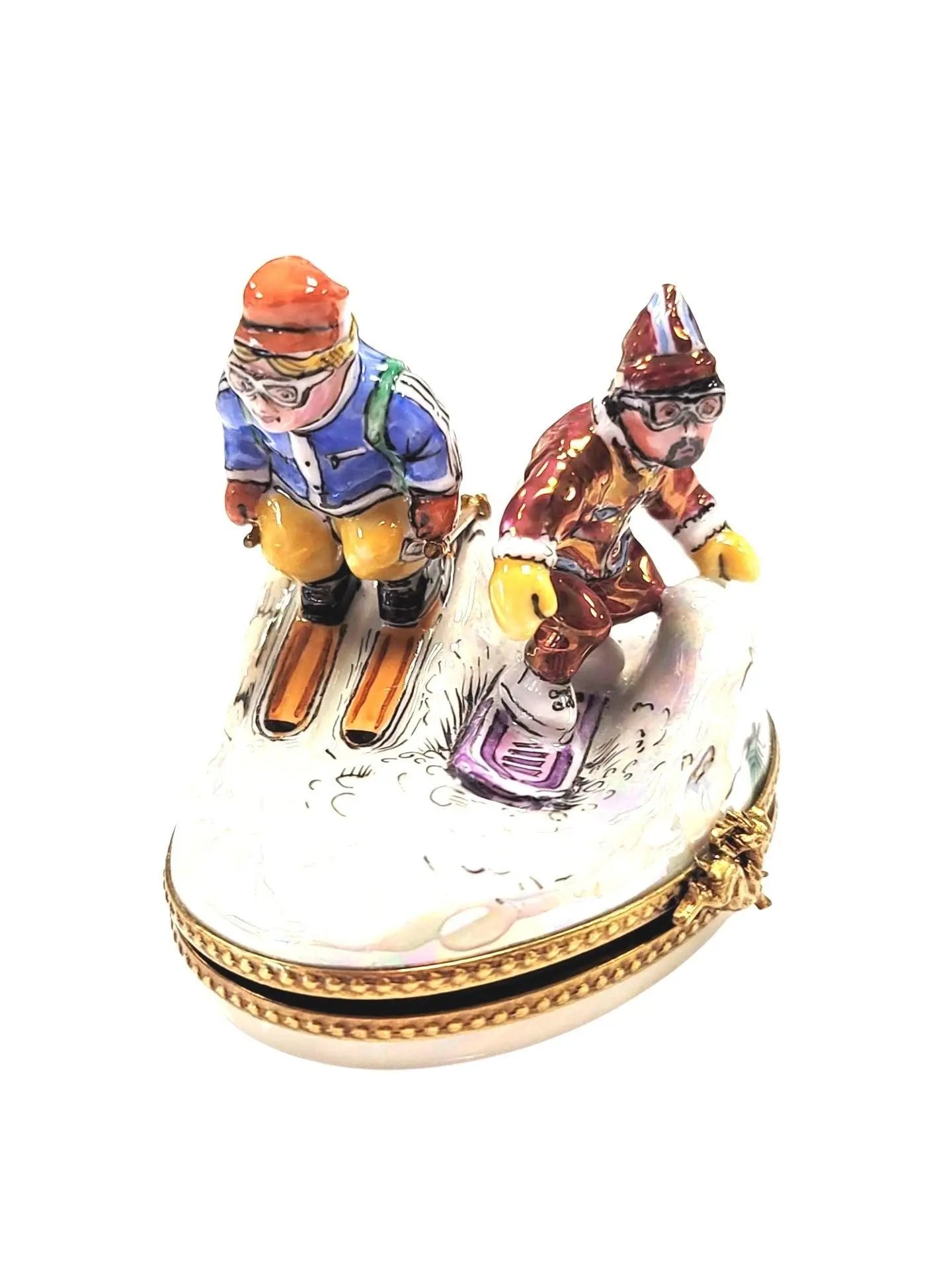 Skiing Adventure Limoges Box Porcelain Limoges xmas sports French Trinket Box