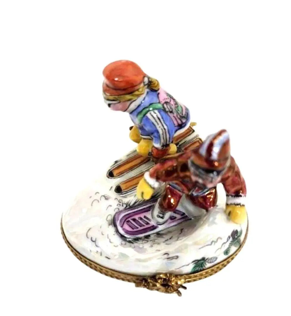 Skiing Adventure Limoges Box Porcelain Limoges xmas sports French Trinket Box