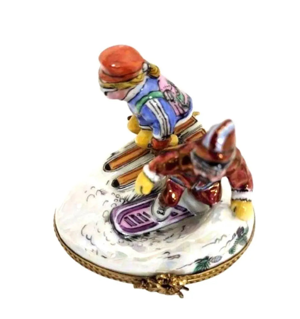 Skiing Adventure Limoges Box Porcelain Limoges xmas sports French Trinket Box