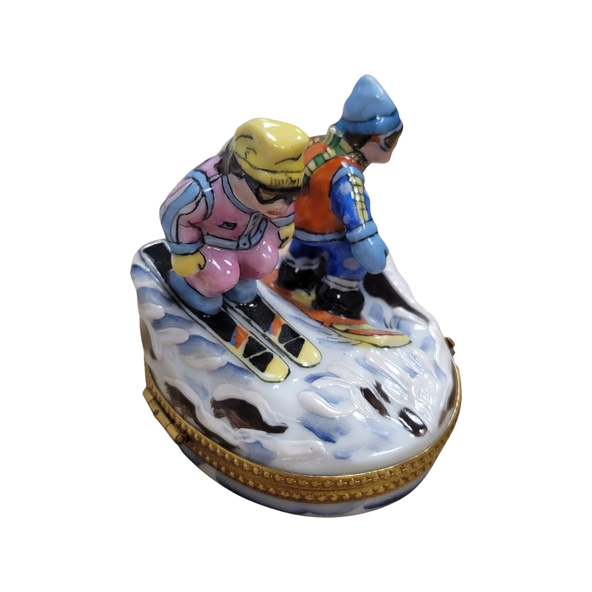 Skiing Adventures Limoges Box Porcelain Limoges xmas sports French Trinket Box